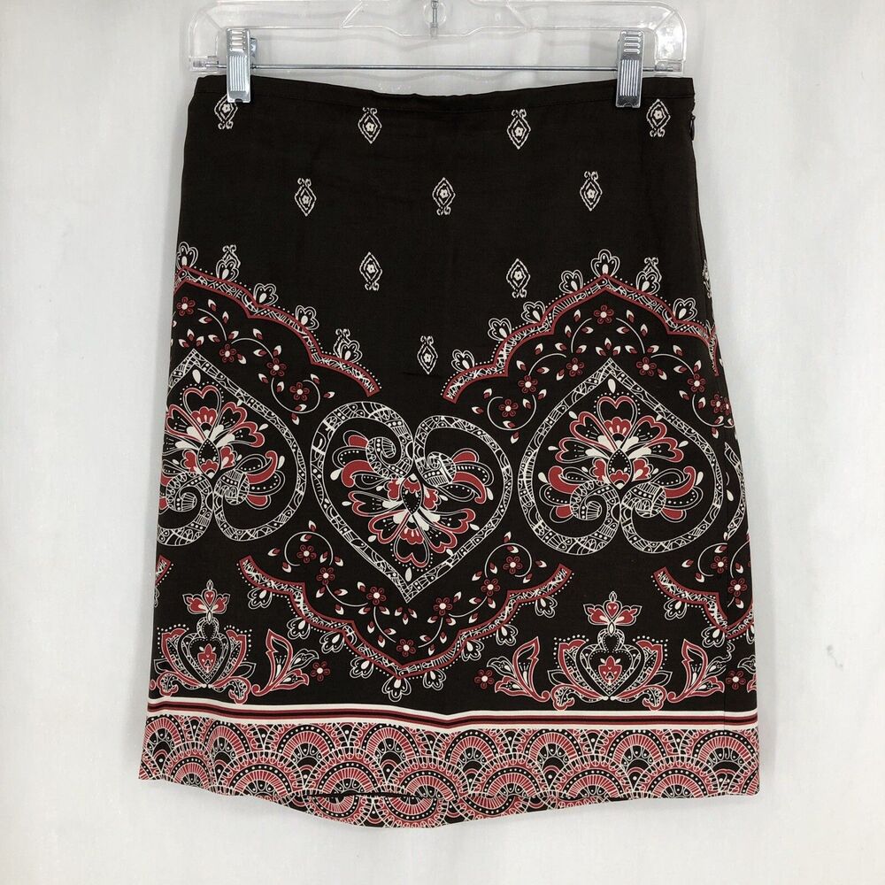 Ann Taylor Loft Brown Red Heart Handkerchief Skirt Lined 2